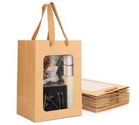 EUSOAR Sacs en Papier Kraft - 10 Pièces Sac Cadeau avec Fenêtre Transparente - 18x13x25cm Sac Kraft avec Poignée - 180GSM Pochette Cadeau Marron Gift Bags with Handle Emballages