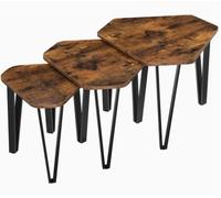 Euziel VASAGLE Ensemble de tables d’appoint, 3 pièces, tables de chevet, tables basses, avec pieds en métal, montage simple, design industriel, brun vintage et noir