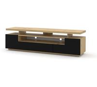 Meuble TV bas EVA 180 cm avec double plateau de table et commode HiFi (chêne artisan / noir mat)