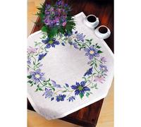 Eva Rosenstand Set nappe de table en point de croix "Clematis, Bleu", modèle de comptage, 82x82cm