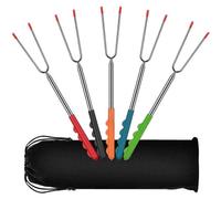 EVAGO 5pcs en acier inoxydable 32cm 115cm, brochette de barbecue Brochettes de feu de camp Couverts de barbecue Brochettes de barbecue avec poignée en caoutchouc et sac de transport