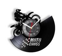 EVANEM 30CM Horloge Murale Moto Cross Racing Vinyl Record Horloge Murale Tout-Terrain Moto Sports Extrêmes Motards Home Decor Montre Saleté Accessoires Suspendus