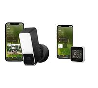 EVE Outdoor Cam : caméra sécurisée avec projecteur, sécurité et (HomeKit Secure Video), Noir & Weather - Station météo connectée avec Technologie Apple HomeKit pour Le ssuivi de la température