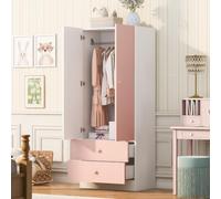 Evedy Armoire Bicolore 70x40x170 cm, Design Color Block Moderne, penderie + 2 tiroirs, Style Contemporain, Blanc et Rose, pour Chambre Enfant, ado ou Adulte
