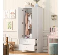 Evedy Armoire Bicolore 70x40x170 cm, Design Color Block Moderne, penderie + 2 tiroirs, Style Contemporain, Blanc et Rose, pour Chambre Enfant, ado ou Adulte