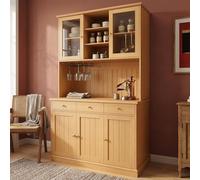 Evedy Buffet Vaisselier Haut 120×40×191 cm, Armoire de Rangement Salle à Manger avec Portes Vitrées, Porte-Gobelets, Rangement Multi-Niveaux, Prise Intégrée, USB-C et USB-A, Poignées Bois