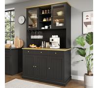 Evedy Buffet Vaisselier Haut 120×40×191 cm, Armoire de Rangement Salle à Manger avec Portes Vitrées, Porte-Gobelets, Rangement Multi-Niveaux, Prise Intégrée, USB-C et USB-A, Poignées Noir