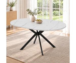 Evedy Table de Salle à Manger Extensible 100/140 x 100 cm, pour 4 à 6 Personnes, Plateau Rond/Ovale avec Rallonge Intégrée, Piètement en Métal, Design Minimaliste, Cuisine et Salon Blanc