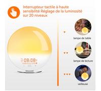 Eveil lumière led réveil simulateur d'aube crépuscule 2 réveils - Aueq - 9 sons naturels fonction snooze veilleuse réveil lumière