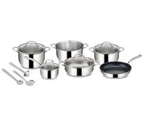 Lagostina Evelia Batterie de Cuisine en Acier Inoxydable 18/10 pour Induction, Gaz et Four, 13 Pièces, 4 Marmites, Casserole, Poêle Antiadhésive, Louche, Écumoire, Cuillère à Spaghetti, 4 Couvercles
