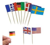 Event Decor Shop Lot de 100 décorations de gâteaux avec drapeaux de 10 pays différents - Mini bâton - Piques à cocktail - Sandwich - Fruits - Fournitures de fête - Vaisselle pour pub, café, événements