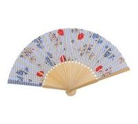Eventail motifs fleurs orientales décoration en bambou Multi G