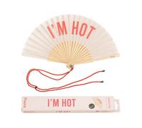 Éventail original avec message ""Im hot"". Éventail en bois moderne et amusant. Éventail beige et rouge. Dimensions : 42,5 x 23 cm -