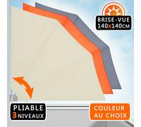 DEUBA® Brise vue rétractable Beige Occultant 140x140cm avec fixation murale Paravent Balcon rabbattable Toile hydrofuge