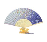 Éventail pliable artistique de style chinois avec peinture en soie et pompons, motif floral élégant, décoration d'événement, éventail pliable chinois