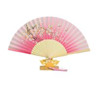 Éventail pliable artistique de style chinois avec peinture en soie et pompons, motif floral élégant, décoration d'événement, éventail pliable chinois
