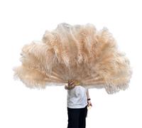 Éventail pliable en plumes d'autruche NRBMZYEN - Grandes plumes d'autruche 13 en os moelleux - 100 cm 130 cm - Éventail à plumes portable pour mariage, fête, spectacle (Champagne, gauche 130 cm)