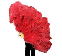 Éventail pliable en plumes d'autruche NRBMZYEN - Grandes plumes d'autruche douces en os 13 - Éventails de 100 cm et 130 cm - Pour mariage, fête, spectacle (Rouge, pour main droite 130 cm)
