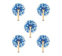 Éventail pliable - Fisura - Éventail pliable ""fleuri bleu"" Pai pai pliable papier bleu et blanc. Cadeau invité mariage. Lot de 5.
