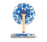 Éventail pliable - Fisura - Éventail pliable ""fleuri bleu"" Pai pai pliable papier bleu et blanc. Cadeau invité mariage. 1 pièce.