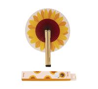 Éventail pliable - Fisura - Éventail pliable tournesol en papier blanc et jaune. Éventail pour mariage, fêtes ou cérémonies.