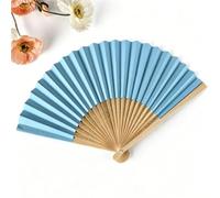 Éventail pliable pour l'été Bleu clair 2 | Éventail pliable en bambou, offre une circulation de l'air pendant les chaudes journées d'été. Pour les mariages, les fêtes
