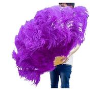Eventail pliant à plumes, Grand éventail en plumes d'autruche véritables for décorer Halloween, mariage, fête, danse du ventre, DIY(Deep Purple,100 130CM)