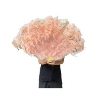 Eventail pliant à plumes, Grand éventail en plumes d'autruche véritables for décorer Halloween, mariage, fête, danse du ventre, DIY(Powder Pink,130CM)