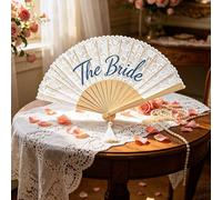 Éventail pliant de mariée en dentelle blanche, éventail à main en dentelle pour mariée/demoiselle d'honneur, éventail en bois vert sauge/bleu avec lettre et gland en perle, accessoire pour enterrement