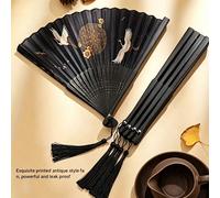 Éventail pliant en bambou de style chinois-japonais vintage élégant avec pompon, éventail à main portable pour l'été, convient pour les mariages, les fêtes, les cadeaux pour les amis, la rentrée scola