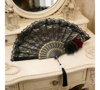 Éventail pliant en dentelle gothique avec rose artificielle et décoration de croix - Éventail à main de style victorien vintage pour la mode Lolita, le cosplay, le mariage, le thé et les accessoires d