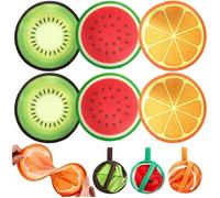 Éventail pliant rond motifs fruits - Lot de 6 en polyester, 8 cm plié, portable - Décoration murale et cadeau de mariage