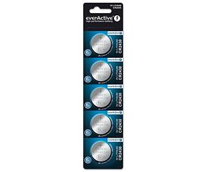 everActive CR2430 Lot de 5 piles bouton au lithium 3 V - Pile la plus puissante - Durée de vie de 10 ans - Lot de 5 - 1 carte blister