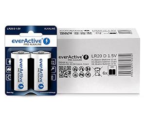 everActive D Lot de 12 Piles alcalines Mono LR20 R20 1,5 V, Haute Performance, durée de Vie de 10 Ans, 12 pièces - 6 blisters