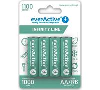 everActive EVHRL6-1100 Lot de 4 Piles AA Ni-MH Mignon R6 Rechargeables préchargées 1,2 V 1 Carte Blister Vert