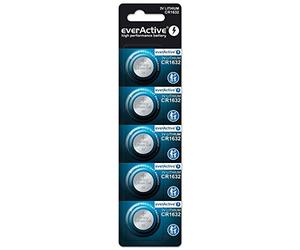 everActive Lot de 5 piles bouton CR1632 3 V au lithium, la plus puissante, durée de vie de 10 ans, lot de 5-1 carte blister