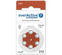 everActive Lot de 6 Piles pour appareils auditifs Haute Performance Zinc Air 1 Carte Blister Durée 4 Ans Marron Ultrasonic PR41 EVHAB312