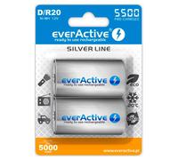 EverActive Lot de 2 Batteries Rechargeables Ni-MH, Mono R20 de qualité supérieure pré-chargées Silver Line 1,2 V