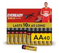Eveready Gold de Energizer - Piles AA (Lot de 40) - Mignon LR6 Alcaline 1,5 V - Énergie Longue durée - Idéales pour Les appareils du Quotidien - Emballage 100% Recyclable - Conservation 10 Ans