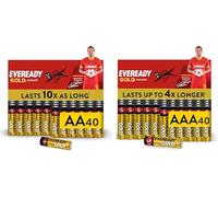 Eveready Gold de Energizer - Piles AAA et AA (Lot de 80) Pile Alcalines 1,5 V - Idéales pour Les appareils du Quotidien - Emballage 100% Recyclable et sans Plastique - Conservation 10 Ans