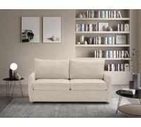 EVERGREENWEB Canapé-Lit 2 Places Convertible avec Matelas Double Memoire de Forme Pliable, Tissu Blanc Crème, Dossier avec Coussins Amovible, Moderne Système de Couchage, Pieds en Bois L170xP90xH75cm