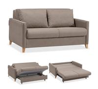 EVERGREENWEB Canapé-lit 2 Places Convertible en Lit Double avec Coffre de Rangement, Structure Pliable Rembourrée Tissu Toupe, Double Coussin de Dossier, Canapé avec Chaise Longue Coulissante, Calion