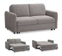 EVERGREENWEB - Canapé-lit 2 Places Convertible en Lit Double Fonction de Couchage en Tissu Beige, Dossier Inclinable Click Clack à Double Coussin, Canapé avec Chaise Longue Structure Renforcée, Nelly