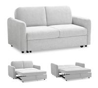 EVERGREENWEB - Canapé-lit 2 Places Convertible en Lit Double Fonction de Couchage en Tissu Blanc, Dossier Inclinable Click Clack à Double Coussin, Canapé avec Chaise Longue Structure Renforcée, Nelly
