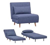 EVERGREENWEB - Canapé-Lit Banquette Convertible en lit | Fauteuil-lit Relax avec Matelas Simple et Coussin rembourré | Canapé clic-clac 1 Place avec Pieds en Bois | Foldy Bleu
