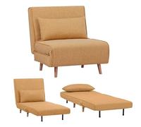 EVERGREENWEB - Canapé-Lit Banquette Convertible en lit | Fauteuil-lit Relax avec Matelas Simple et Coussin rembourré | Canapé clic-clac 1 Place avec Pieds en Bois | Foldy Jaune