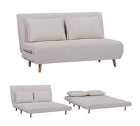 EVERGREENWEB Canapé-lit Convertible en Lit 2 Places 140 cm en Tissu Blanc, Fauteuil-lit Relax Dossier Réglable 5 Positions, Oreillers Amovibles, Pieds en Bois, Canapé Pliant Clic Clac Rembourré VELVET