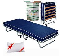 EvergreenWeb - Confortable lit d'appoint 80x190 avec Matelas Mousse H 10 cm avec oreillers en memoire Gratuit sommier à Lattes en Bois et Roulette, orthopédique, invité - Pliant + roulettes