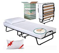 EvergreenWeb - Lit d'appoint Simple 90x200 cm Pliant avec Matelas en memoire de Forme avec oreillers en memoire Gratuit, sommier à Lattes en Bois et Roulette, orthopédique, extractible, pour invité