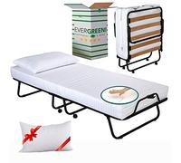 Evergreenweb - Lit Pliable d'appoint Simple avec Matelas Blanc a memoire de Forme 80x190 avec oreillers en memoire Gratuit, sommier à Lattes Confortable en Bois et Roulette, orthopédique, pour invité
